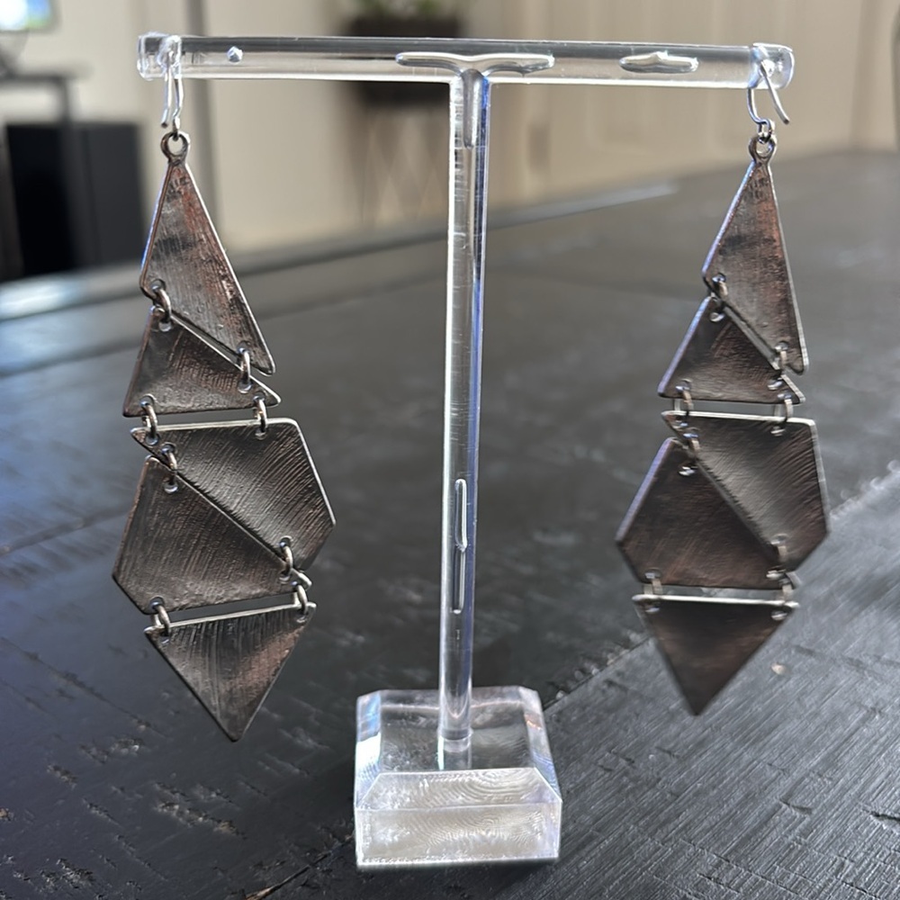 Geometric Silver Dangle Statement Articulated Ham… - image 3